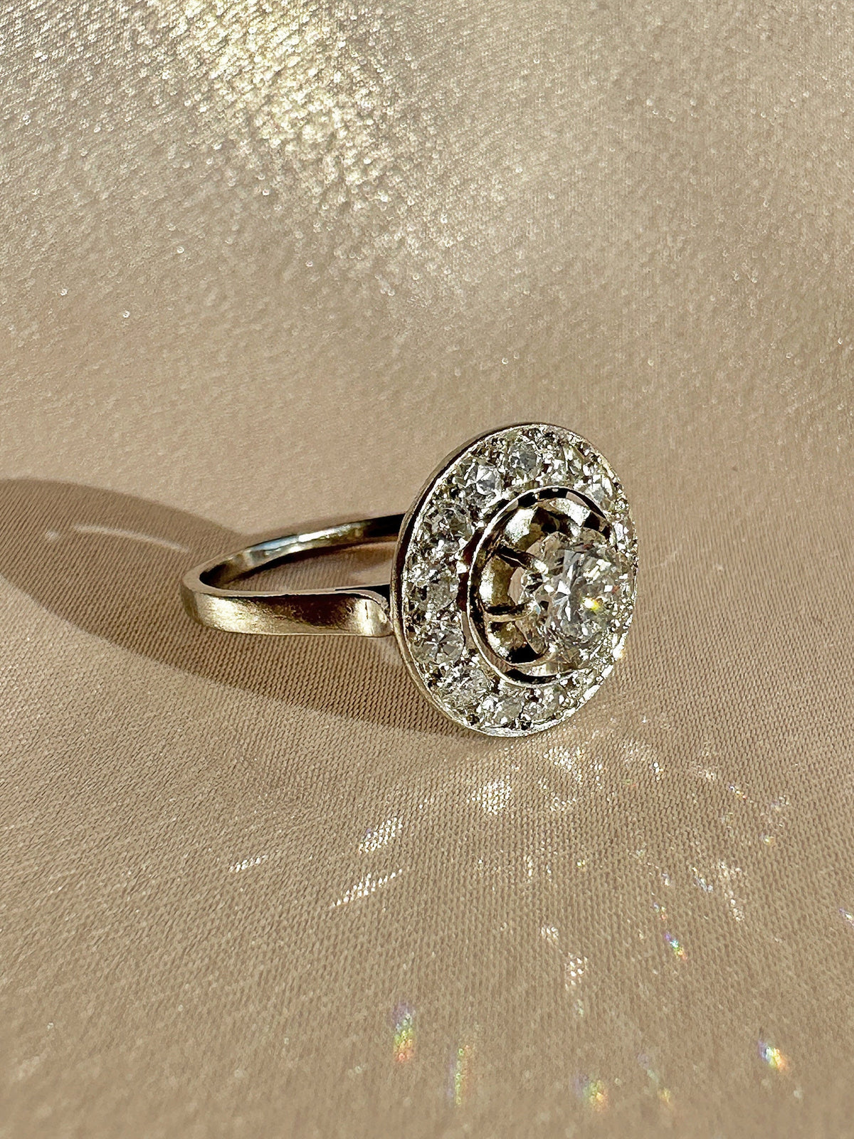 Antique French Diamond Halo Transitional Ring 1930s