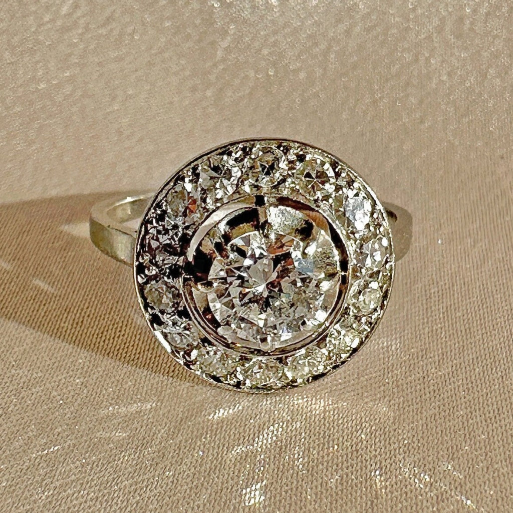 Antique French Diamond Halo Transitional Ring 1930s