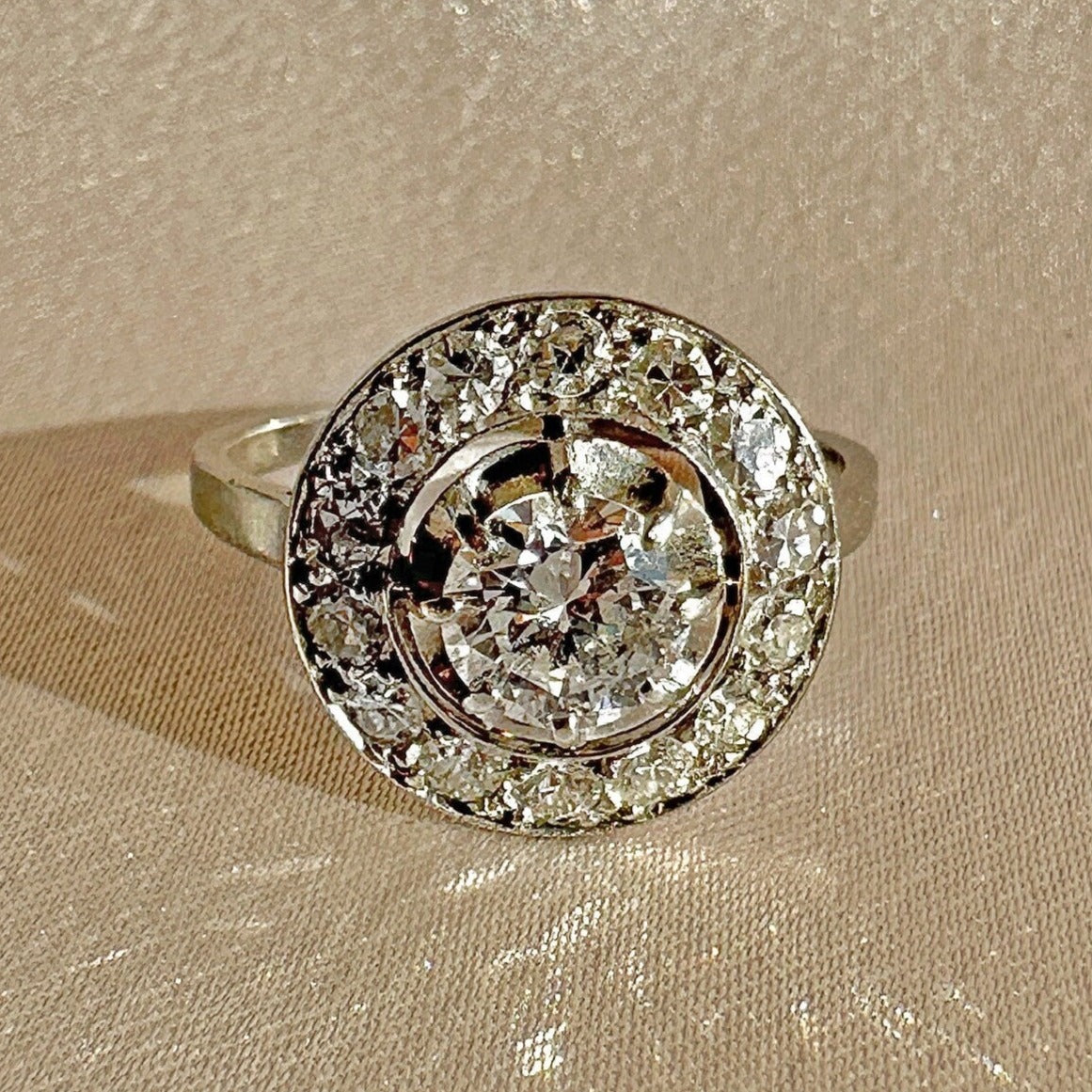 Antique French Diamond Halo Transitional Ring 1930s