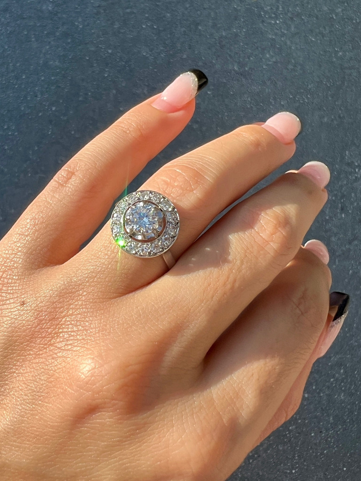 Antique French Diamond Halo Transitional Ring 1930s