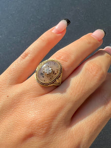 Antique Diamond Moss Agate Flower Cabochon Ring