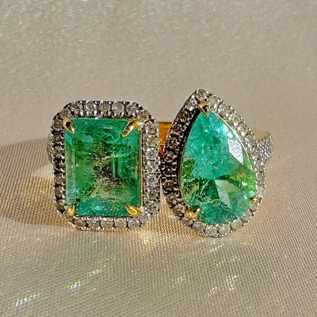 Emerald Diamond Toi et Moi Ring 3.50cts