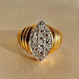 Vintage Diamond Ribbed Marquise Pave Ring
