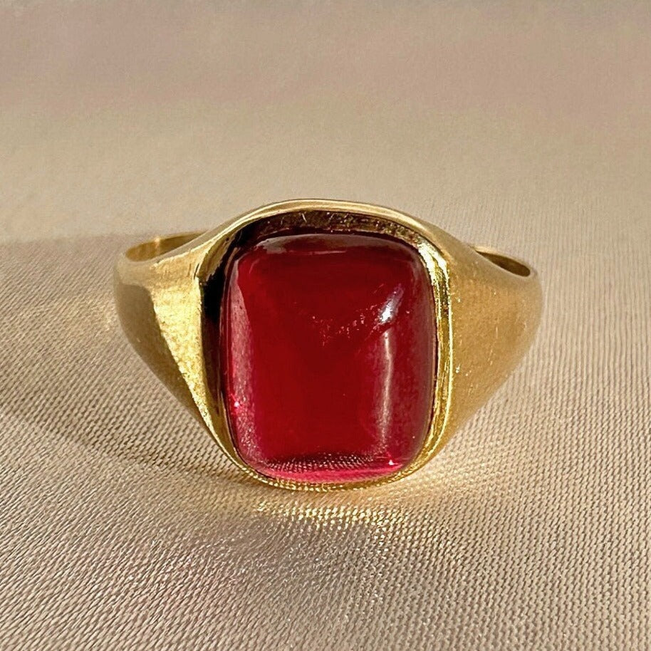 Antique Synth Ruby Cabochon Signet Ring