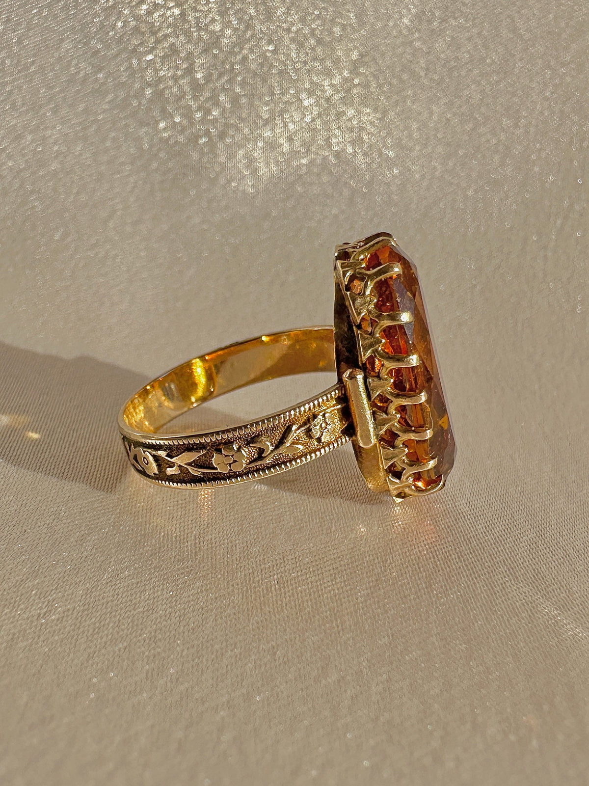 Antique Citrine Deco Floral Dress Ring
