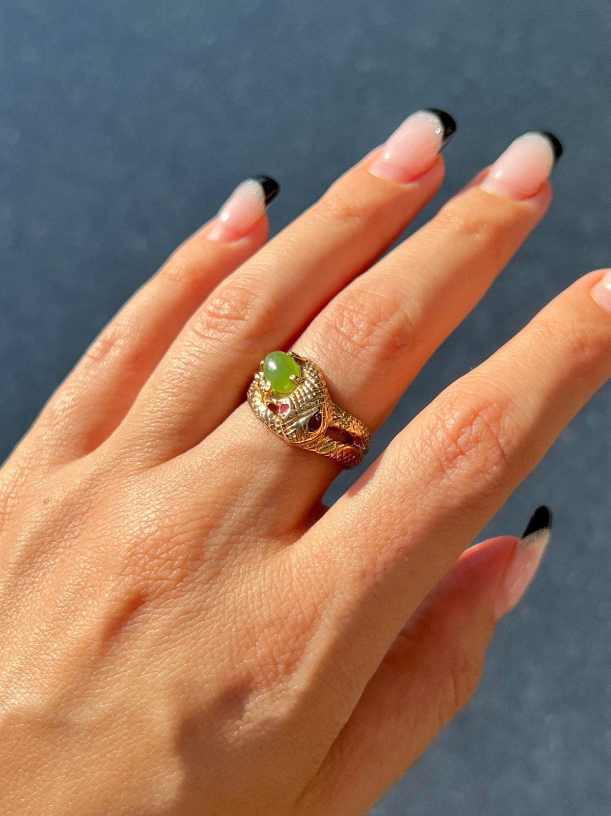 Vintage Ruby Jade Cabochon Serpent Ring