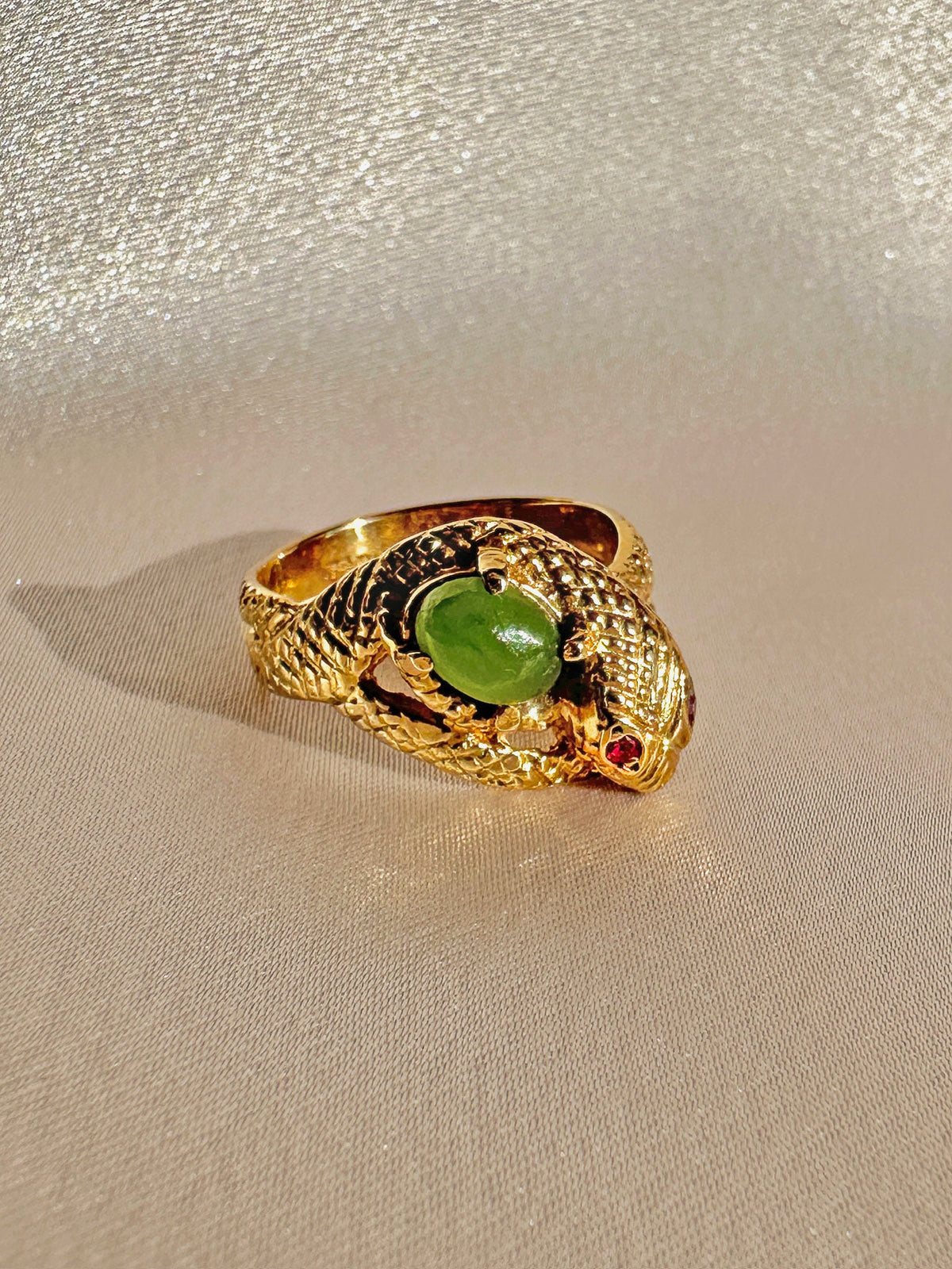 Vintage Ruby Jade Cabochon Serpent Ring