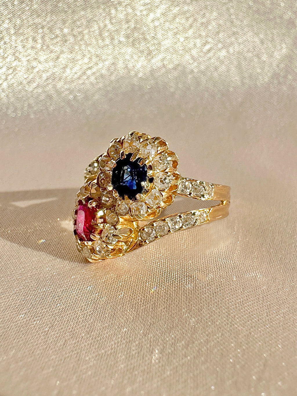 Antique Ruby Sapphire Diamond Toi et Moi Ring
