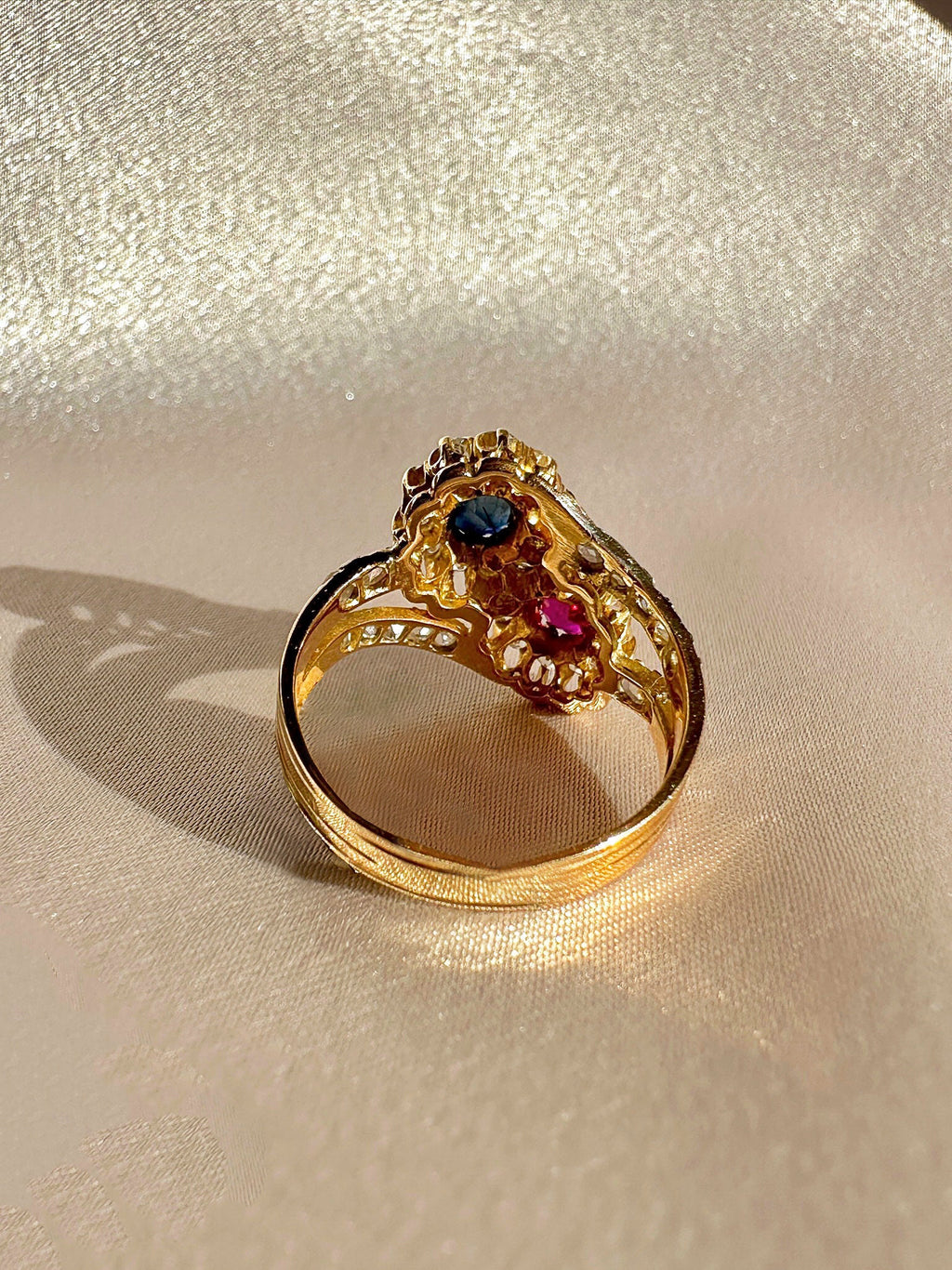 Antique Ruby Sapphire Diamond Toi et Moi Ring