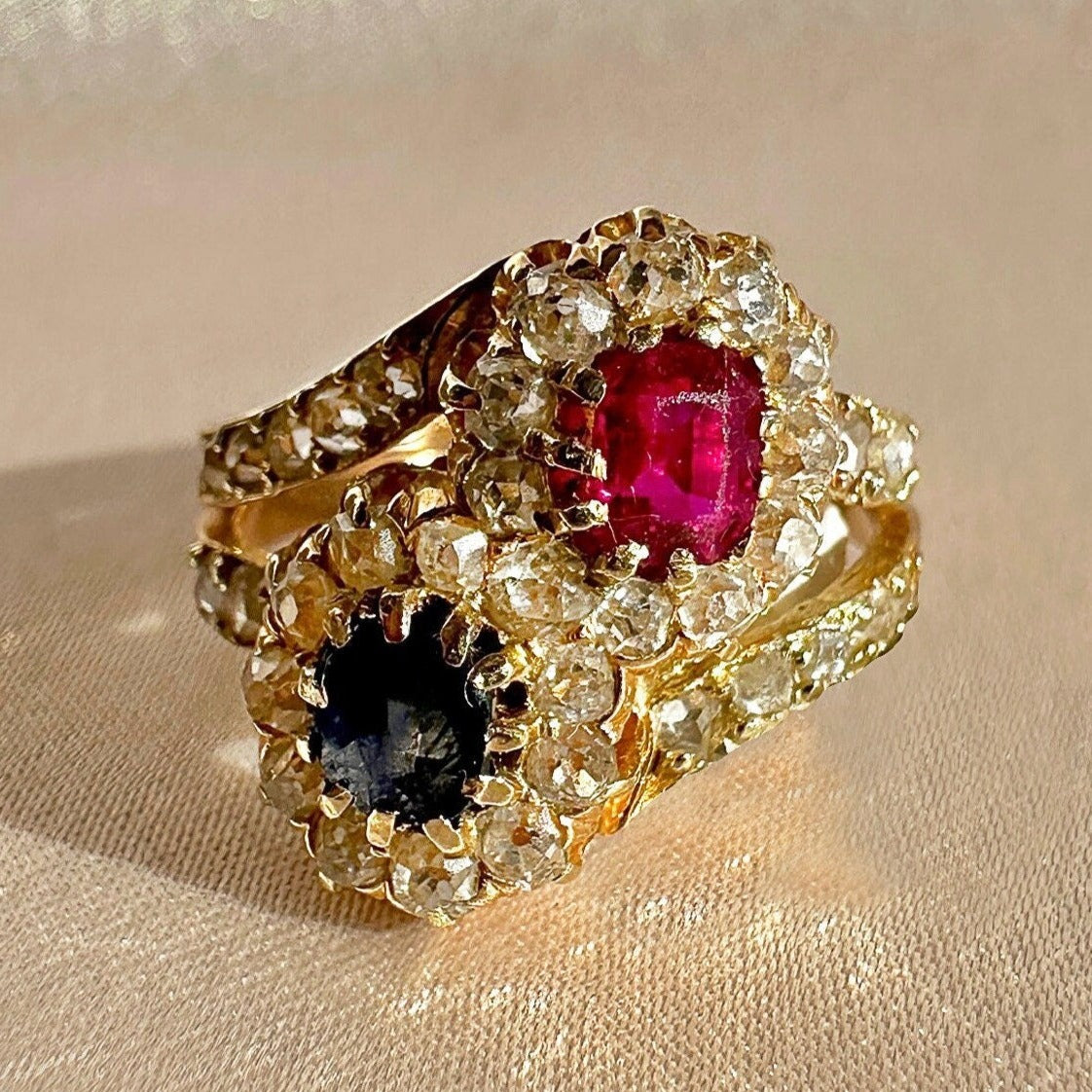 Antique Ruby Sapphire Diamond Toi et Moi Ring – 23carat