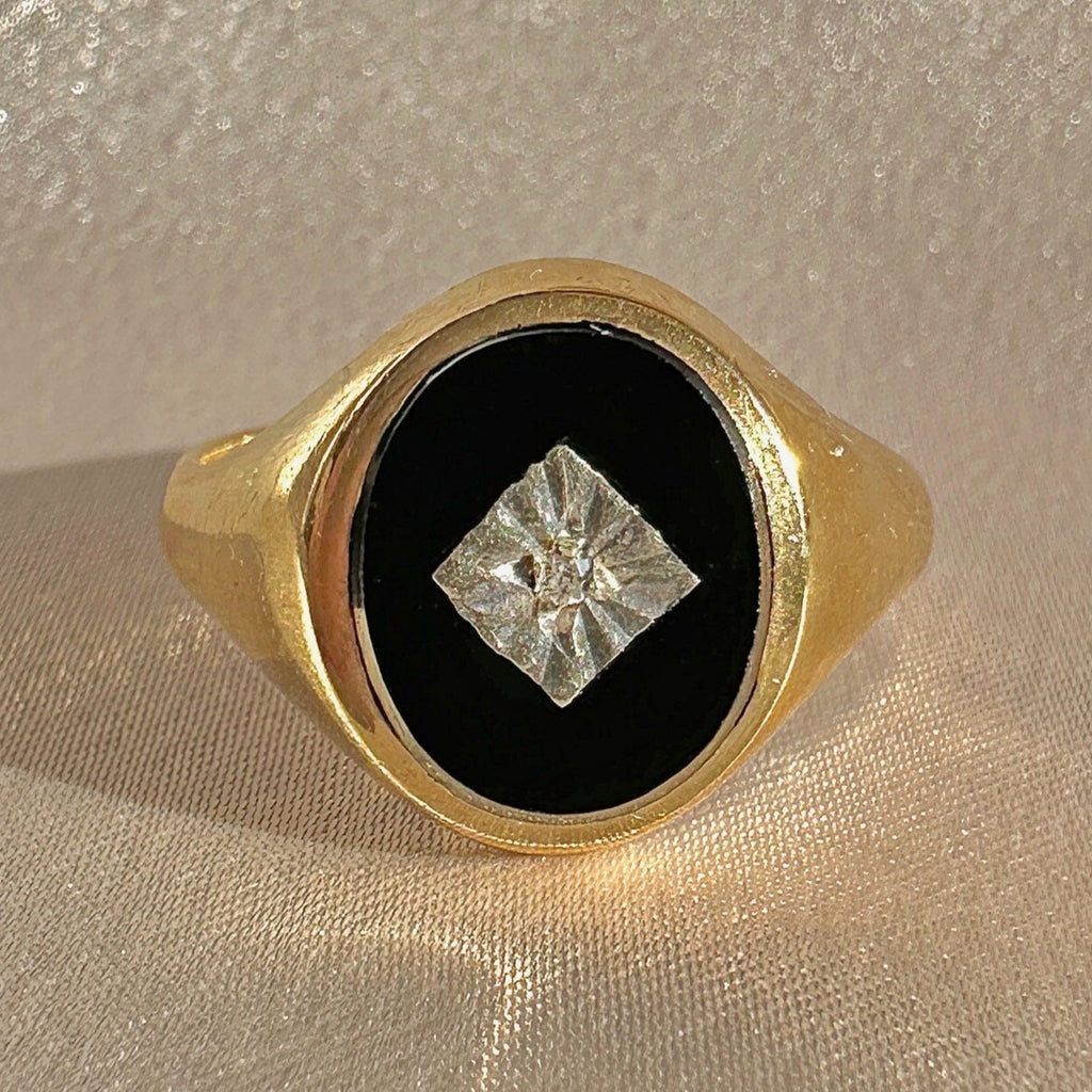 Vintage Onyx Diamond Oval Signet 1967