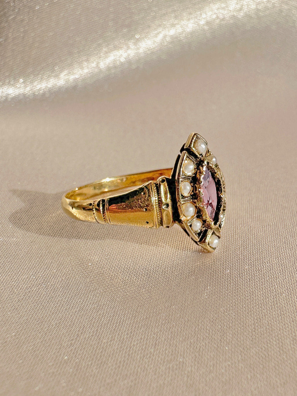 Antique Amethyst Pearl Navette Ring