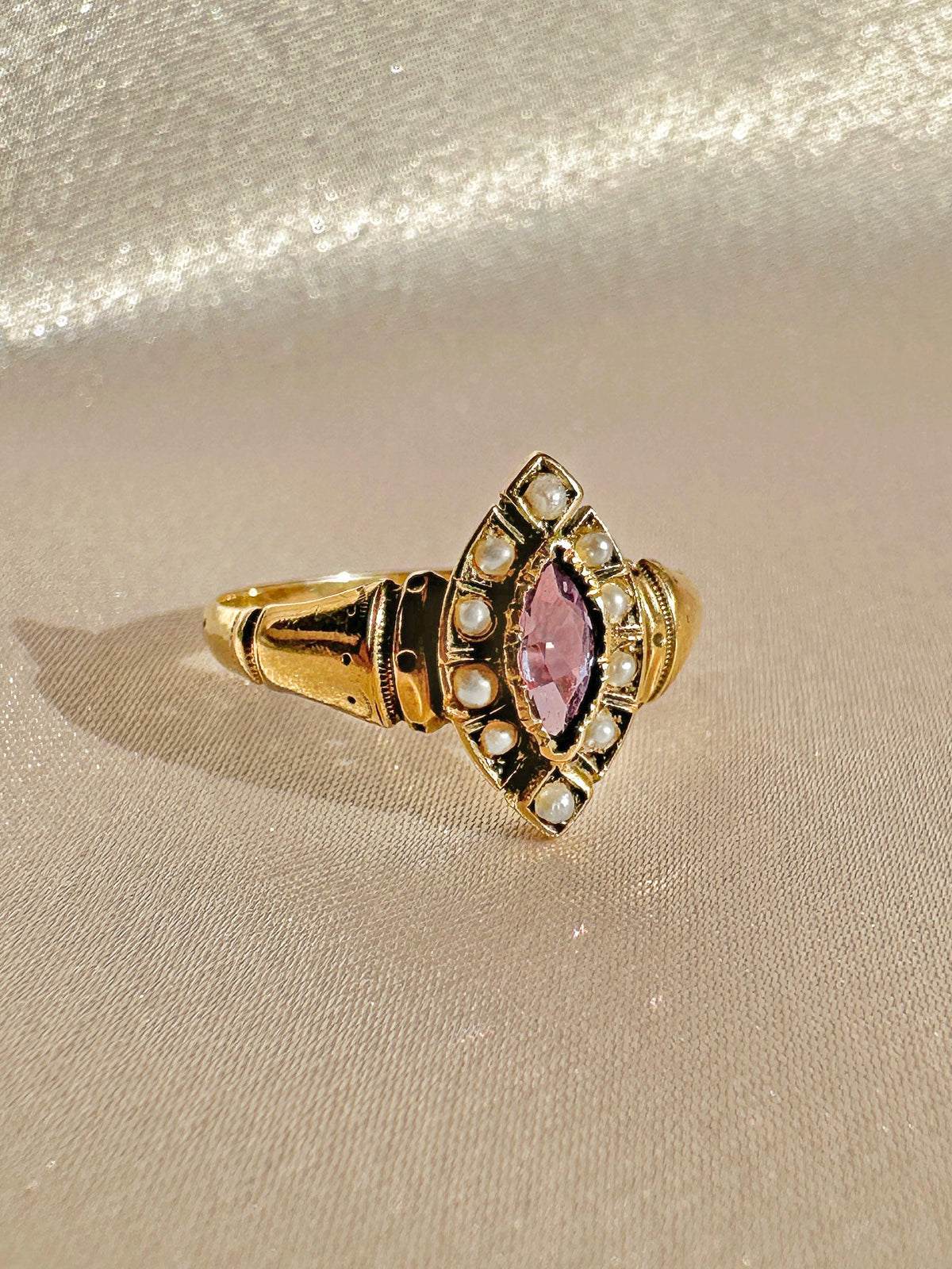 Antique Amethyst Pearl Navette Ring