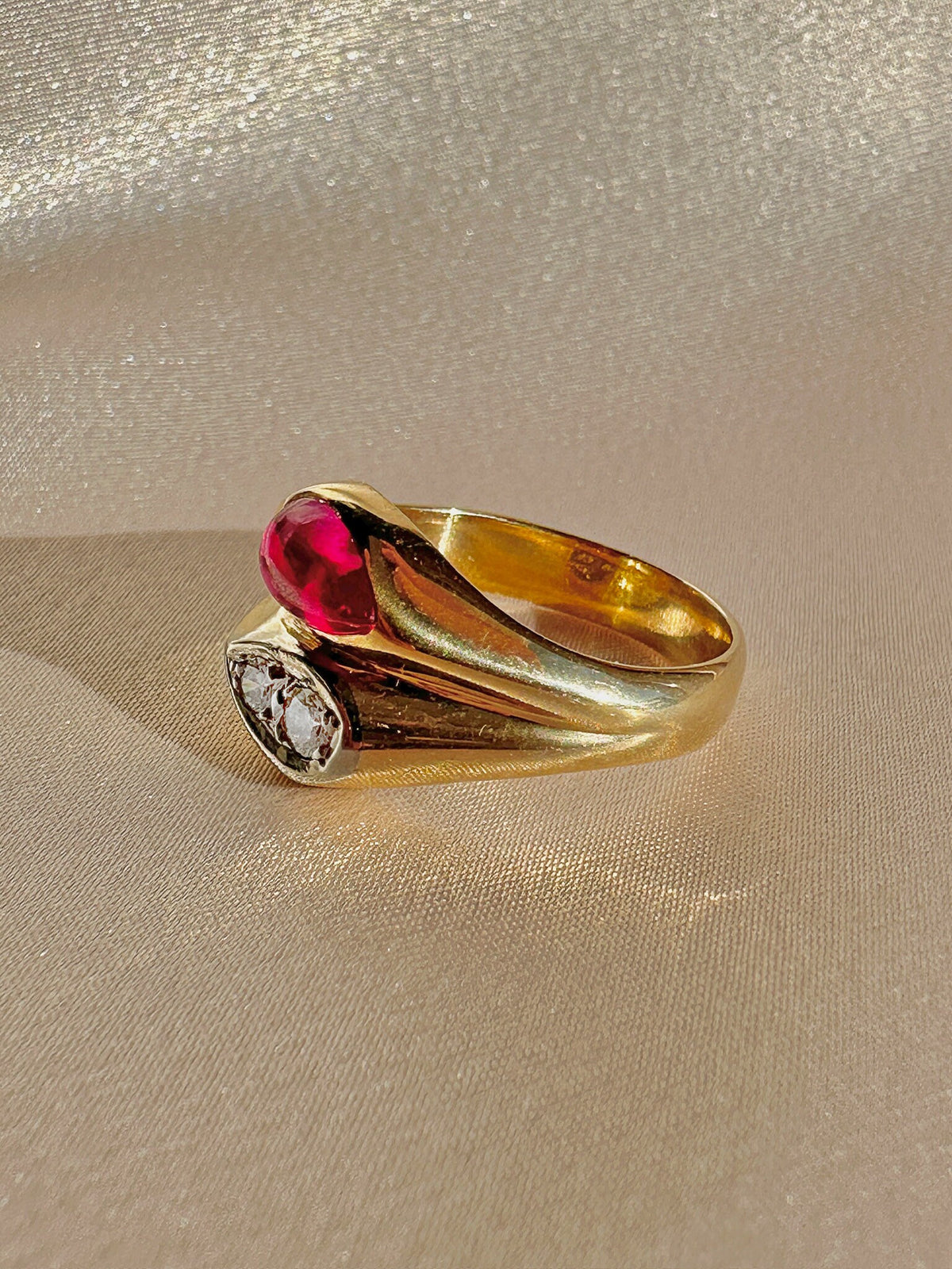 Vintage Ruby Diamond Double Soprano Ring