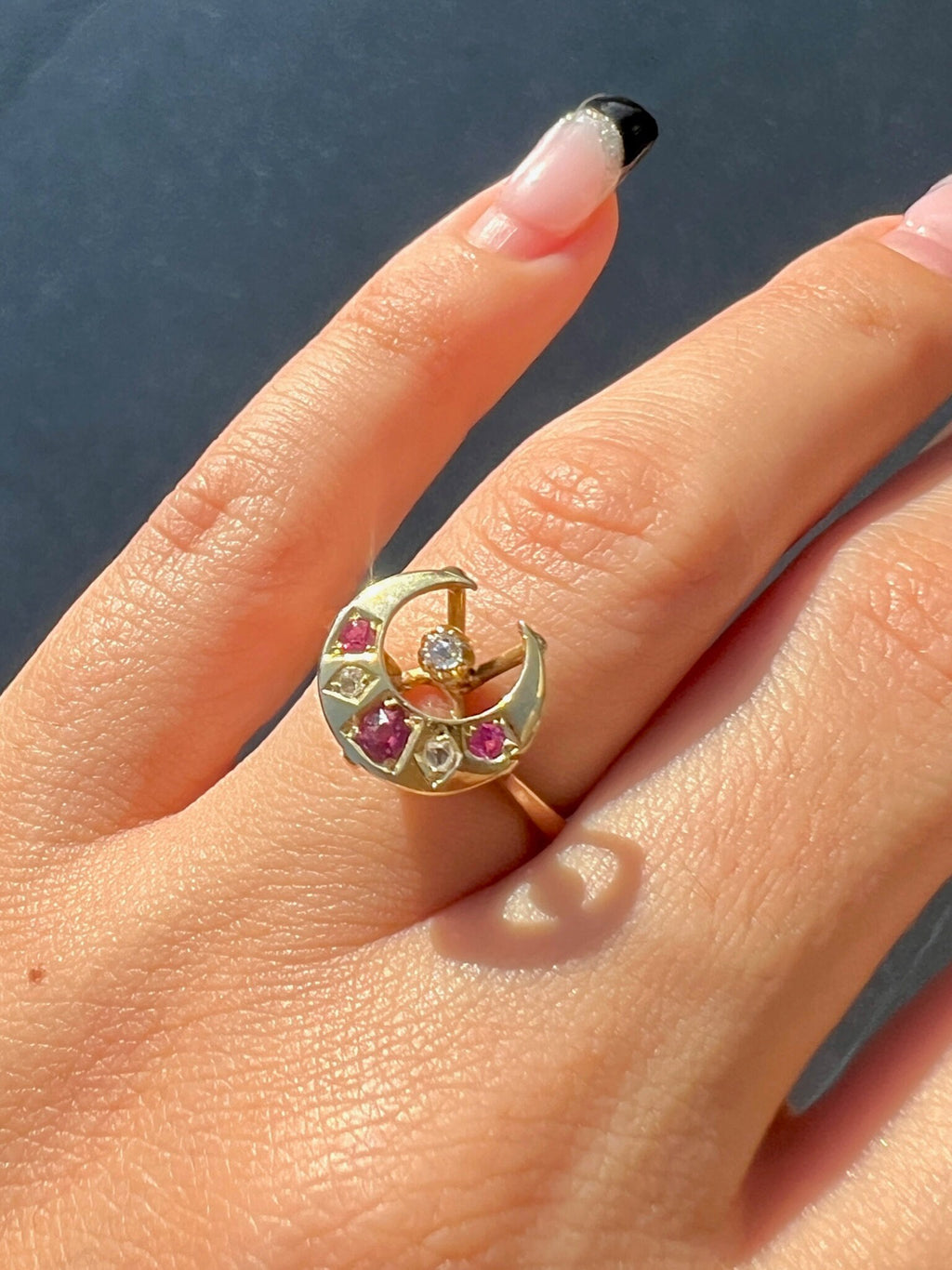Vintage Ruby Diamond Moon Star Ring 1977