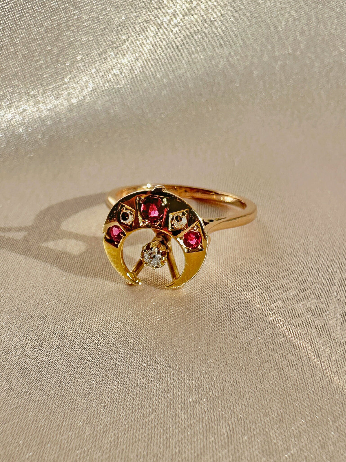 Vintage Ruby Diamond Moon Star Ring 1977