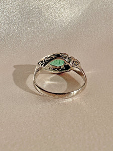 Vintage Palladium Emerald Diamond Pear East West Ring