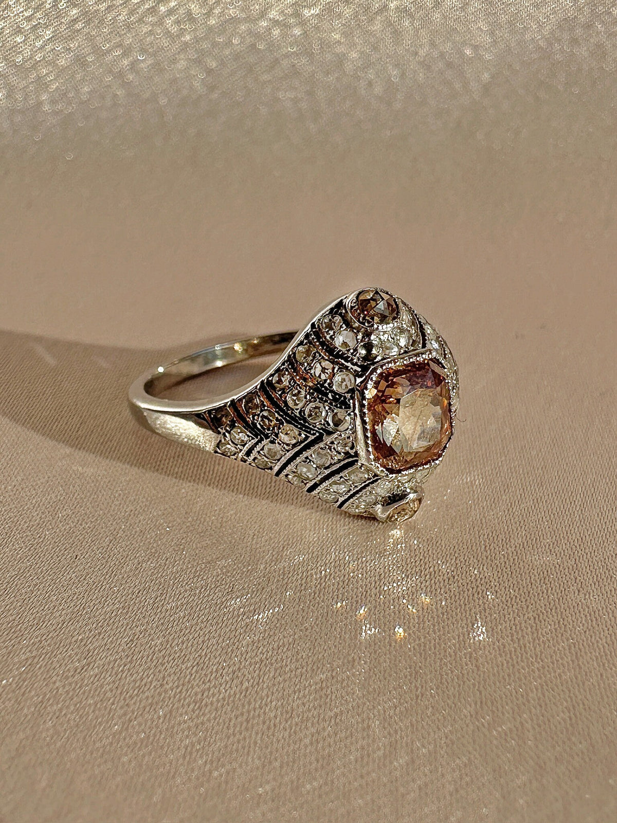 Vintage Choco Diamond Deco Ring 1.52 CTW