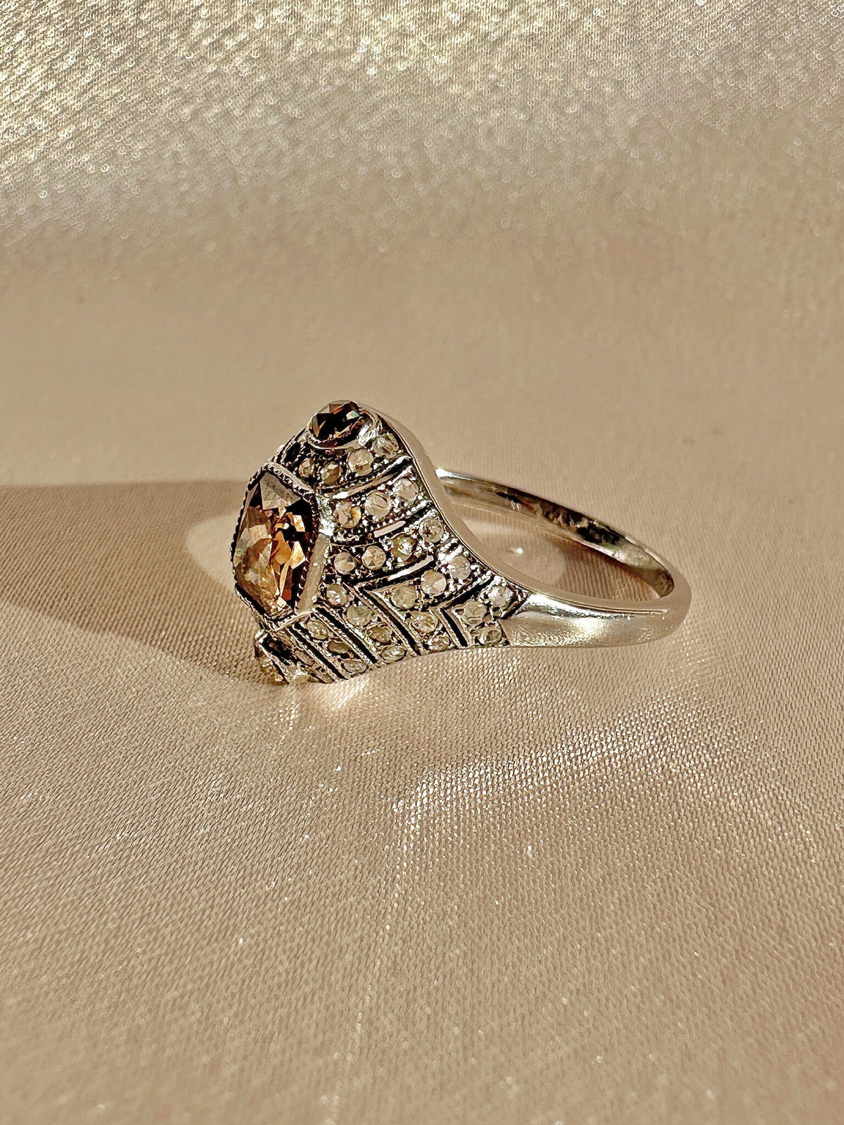 Vintage Choco Diamond Deco Ring 1.52 CTW