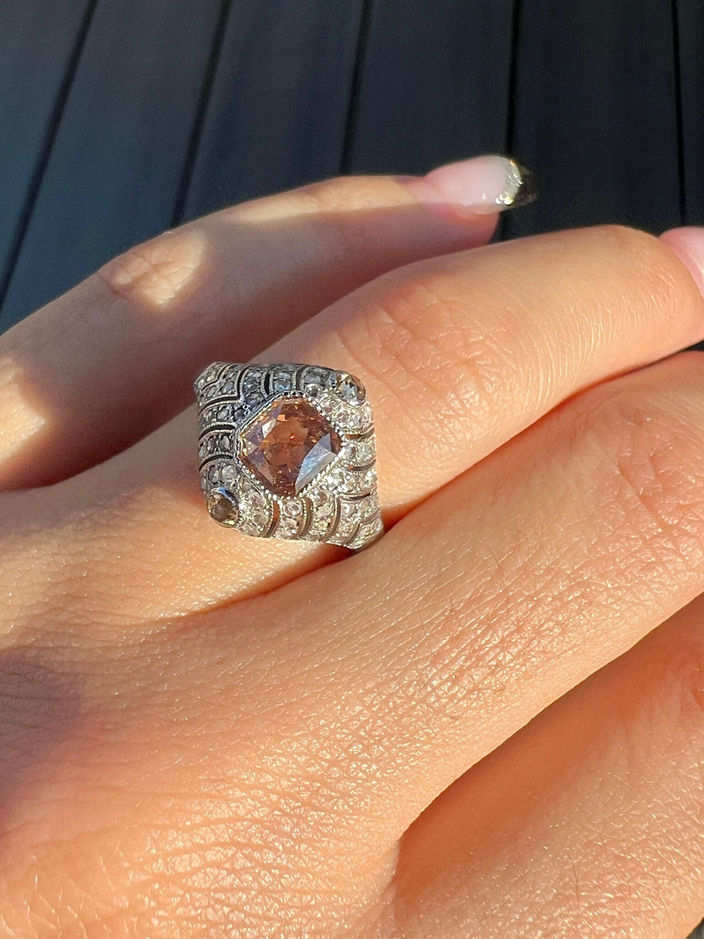 Vintage Choco Diamond Deco Ring 1.52 CTW
