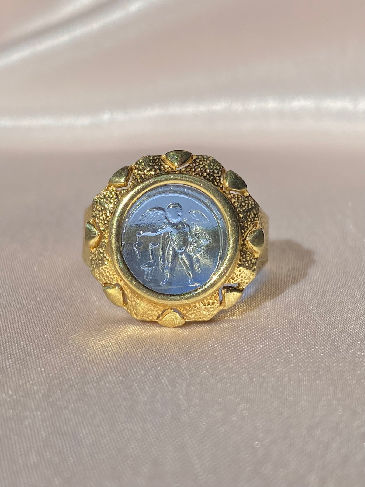 18k Italian Angel Cherub Intaglio Ring