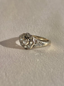 Vintage 18k White Gold Diamond Flower Cluster Ring 1980 0.90CT
