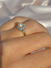 Load image into Gallery viewer, Antique 18k Deco Diamond Pearl Cluster Engagement Ring
