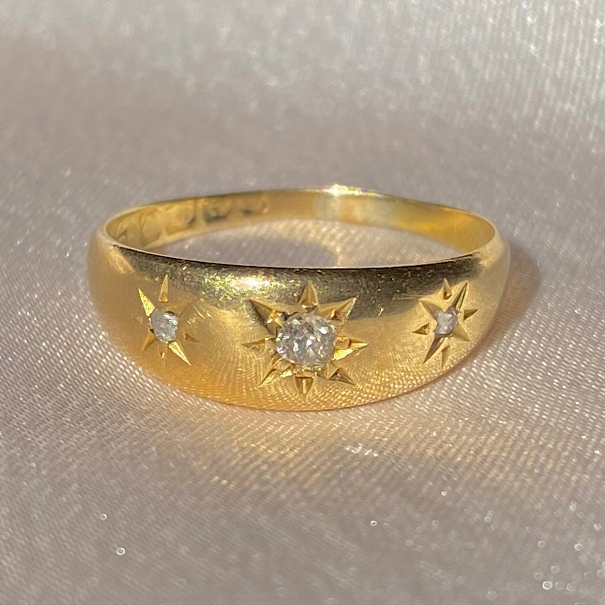 Antique 18k Trilogy Diamond Starburst Gypsy Ring 1913