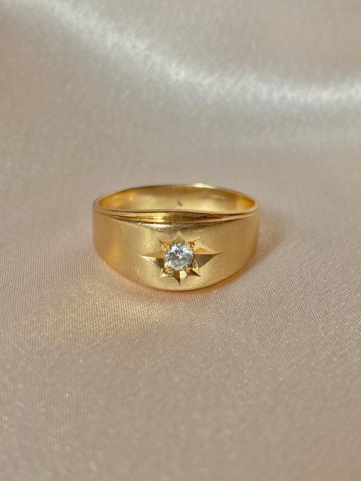 Vintage 14k Solitaire Gypsy Diamond Ring