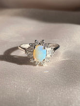 Load image into Gallery viewer, Vintage 14k White Gold Opal Diamond Halo Ring

