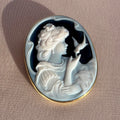 Vintage 18k Agate Cameo Pendant Brooch