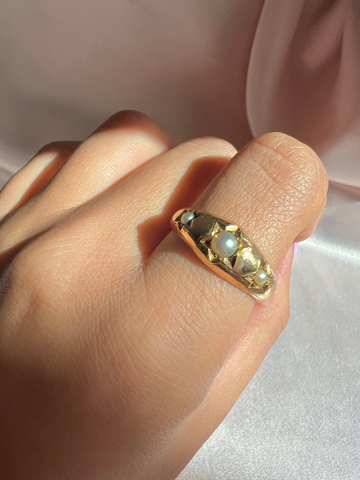 Antique 9k Grey Pearl Trilogy Starburst Gypsy Ring