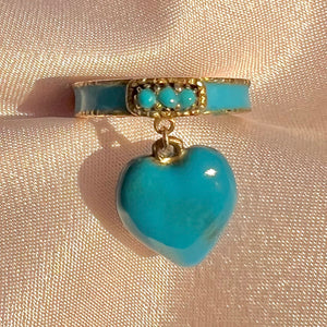 Antique 18k Turquoise Victorian Enamel Heart Ring