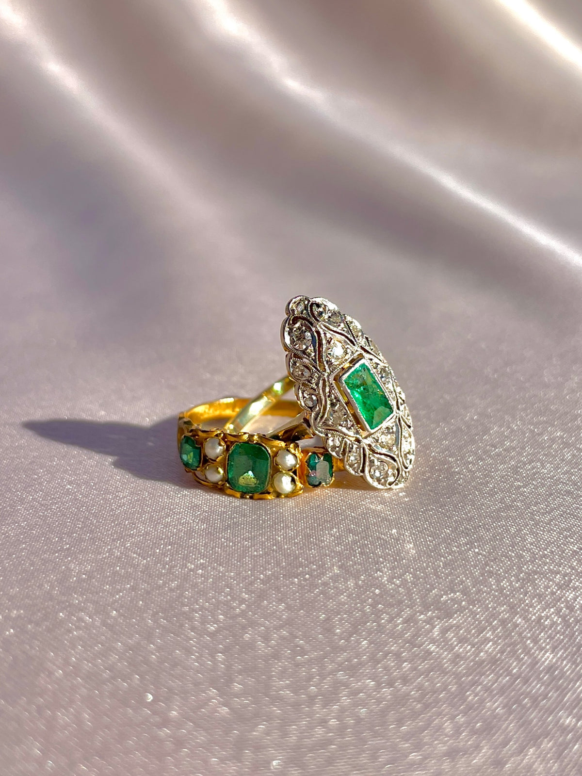 Antique 14k Emerald Diamond Art Deco Ring