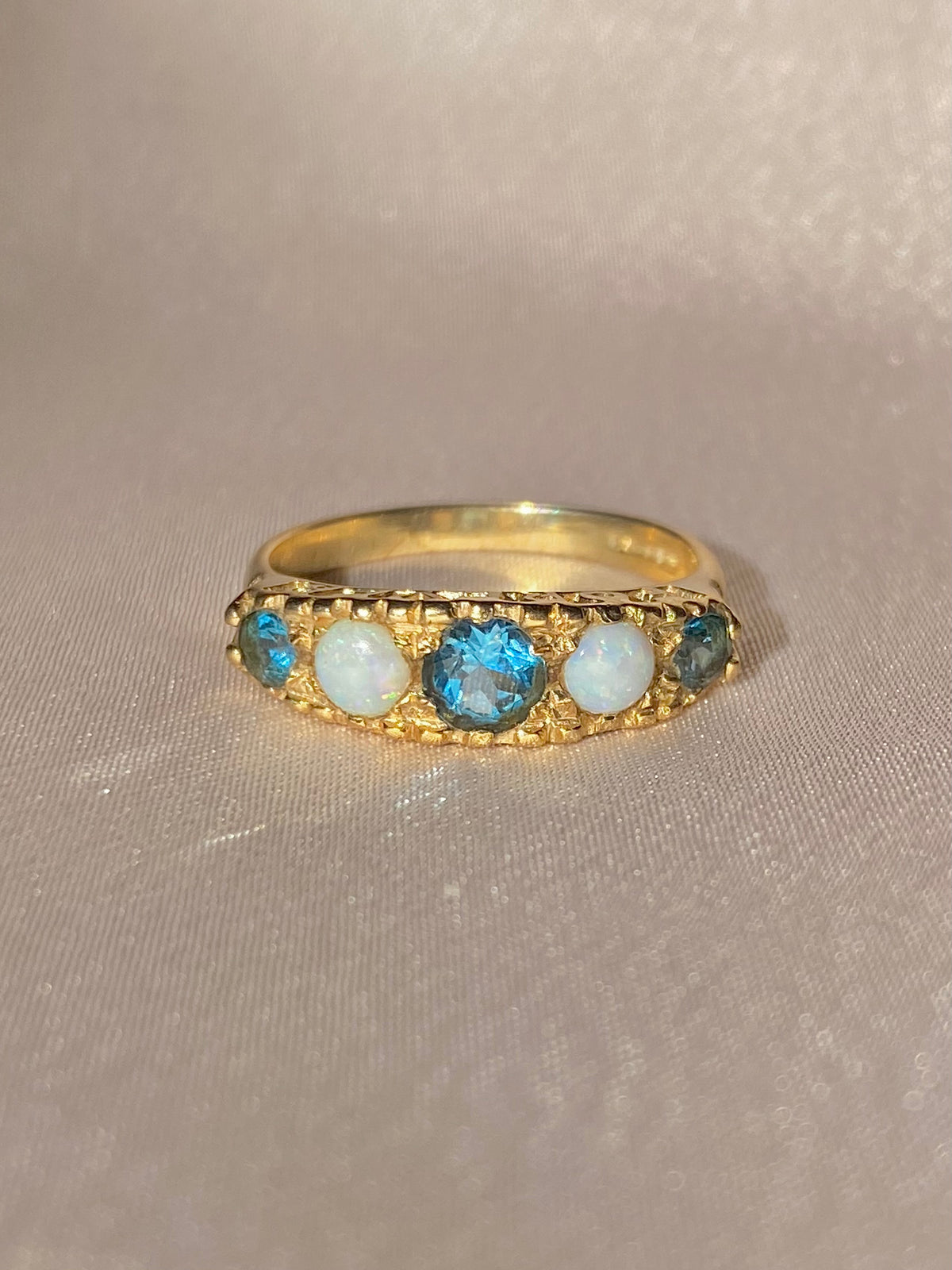 Vintage 9k Topaz Opal Boat Ring Forever Always