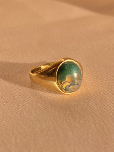 Vintage 9k Moss Agate Cabochon Signet Ring