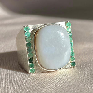Opal Cabochon Emerald Dress Ring