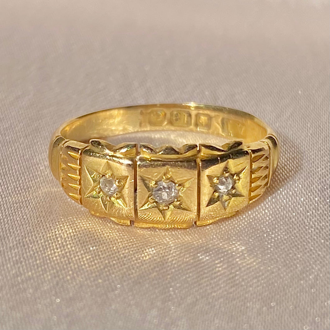 Antique 18k Paneled Trilogy Starburst Gypsy Ring 1900s