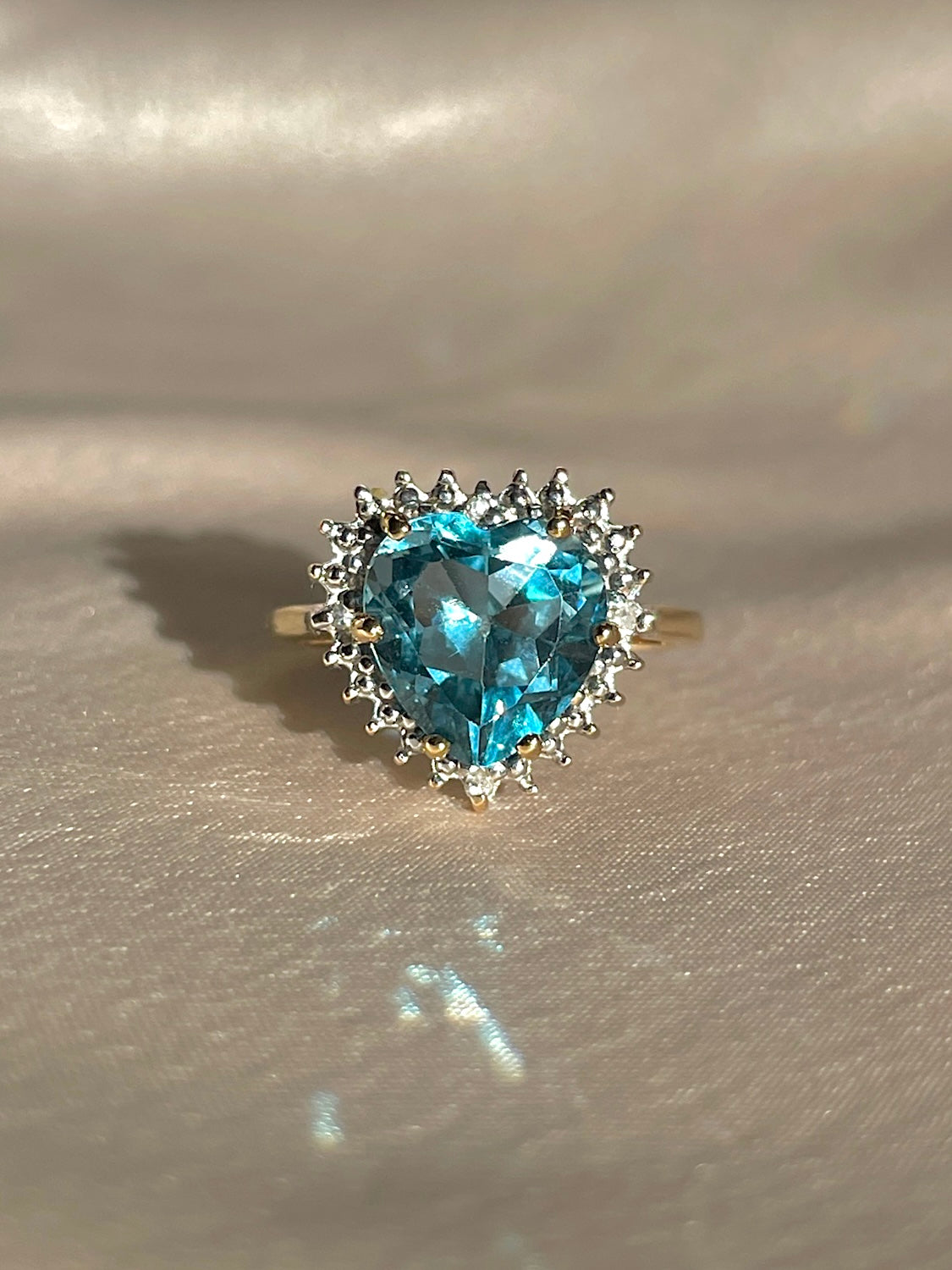 Vintage 10k Topaz Diamond Heart Ring