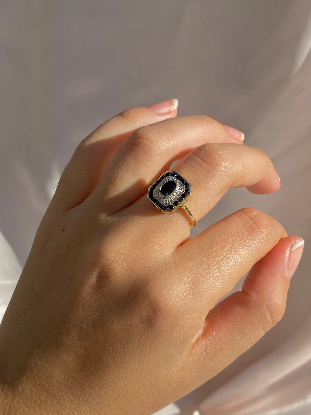 Midnight Sapphire Diamond Target Deco Ring