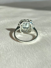 Load image into Gallery viewer, Vintage Platinum Aquamarine Diamond Cluster Ring
