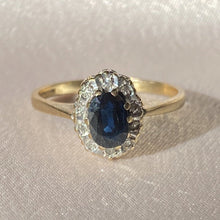 Load image into Gallery viewer, Vintage 9k Sapphire Diamond Halo Ring
