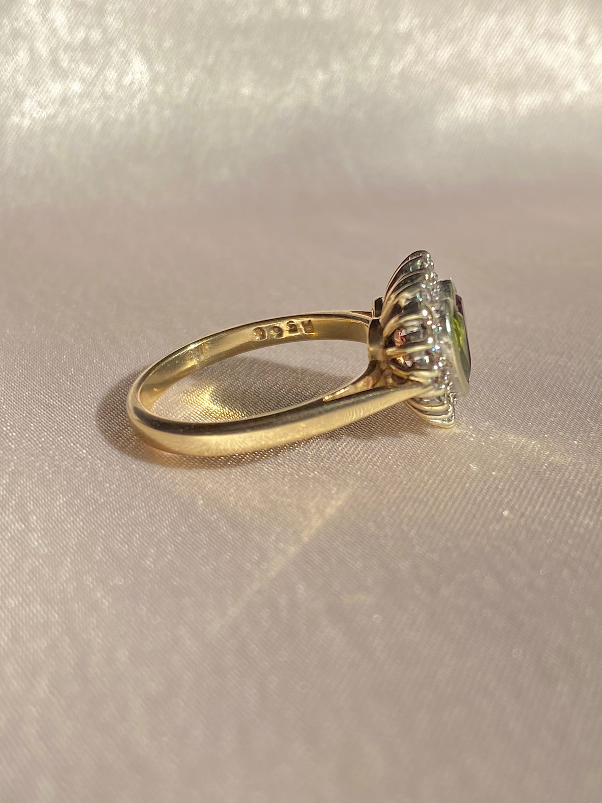 Vintage 9k Pink Green Tourmaline Diamond Heart Ring 1985
