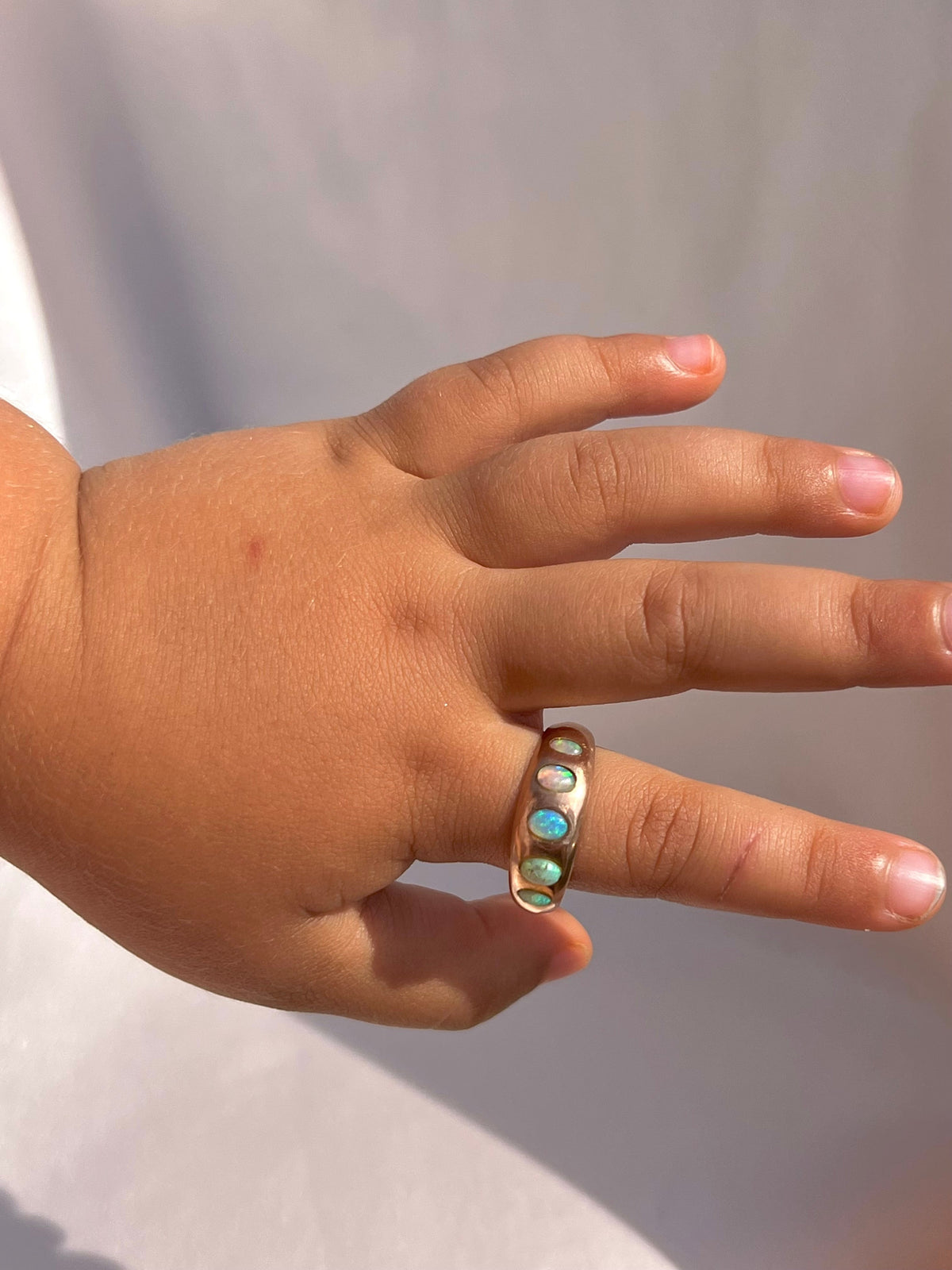 Antique 9k Rose Gold Opal Cabochon Eternity Ring 1909