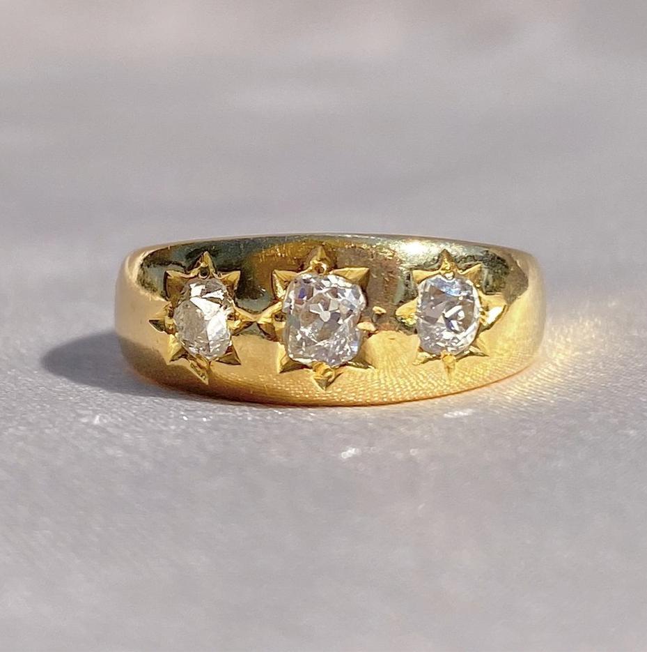 Antique 18k Trilogy Diamond Gypsy Ring 0.65cts