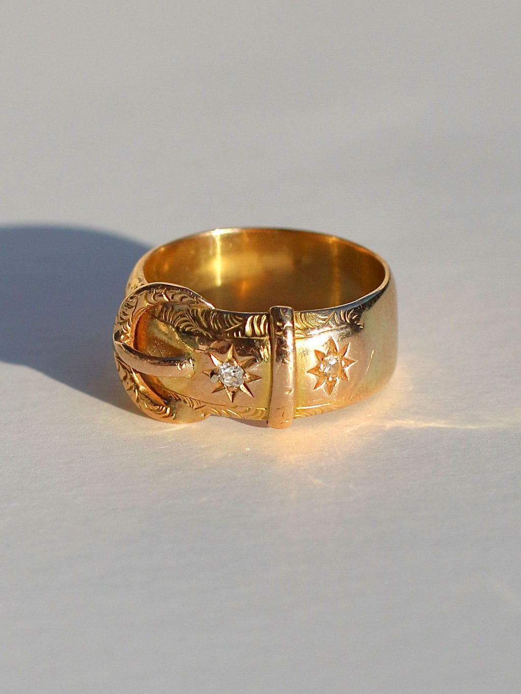 Antique 18k Diamond Chunky Starburst Belt Buckle Ring