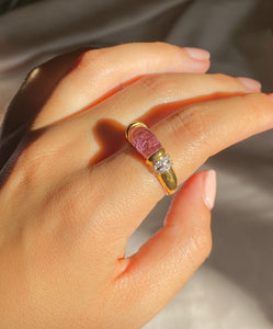 Vintage 18k Morganite Diamond Cabochon Ring