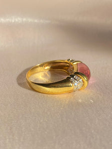 Vintage 18k Morganite Diamond Cabochon Ring