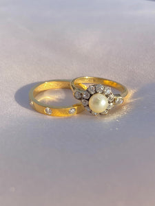 Antique 18k Deco Diamond Pearl Cluster Engagement Ring