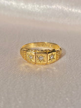 Load image into Gallery viewer, Antique 18k Paneled Trilogy Starburst Gypsy Ring 1900s
